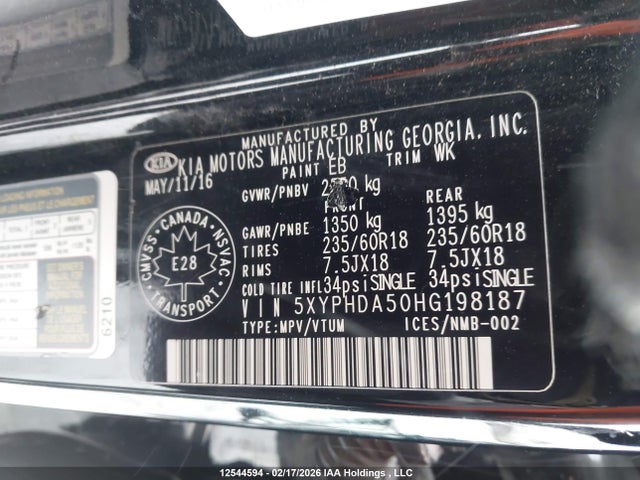2017 Kia Sorento Ex მანქანა იყიდება აუქციონზე, vin: 5XYPHDA50HG198187, აუქციონის ნომერი: 12544594