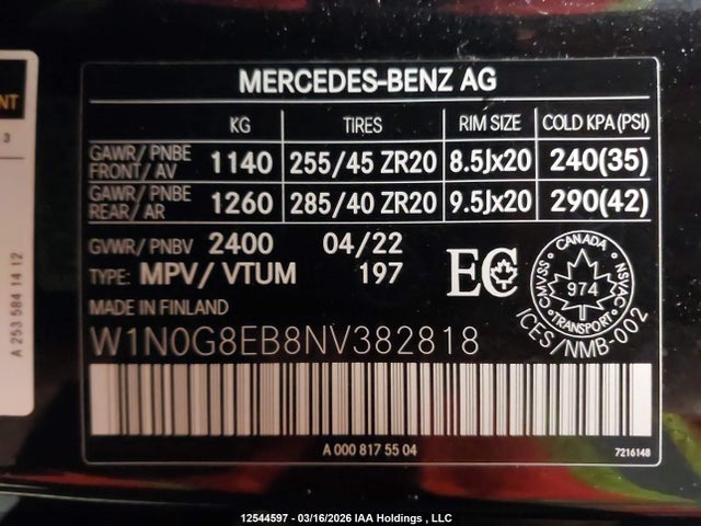 W1N0G8EB8NV382818 Mercedes-Benz Glc 300 4matic