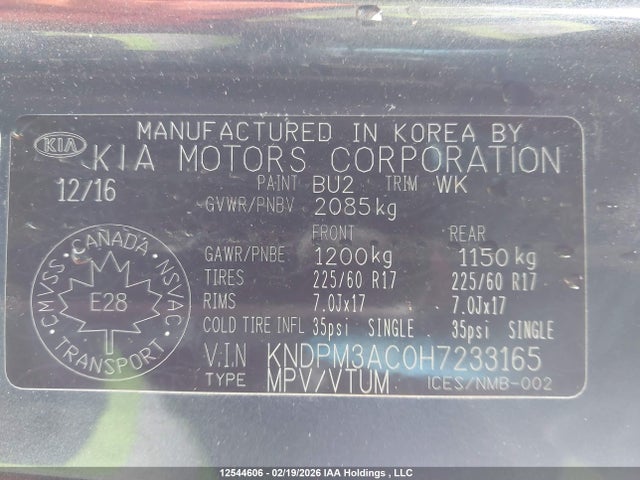 12544606 :رقم المزاد ، KNDPM3AC0H7233165 vin ، 2017 Kia Sportage Lx مزاد بيع