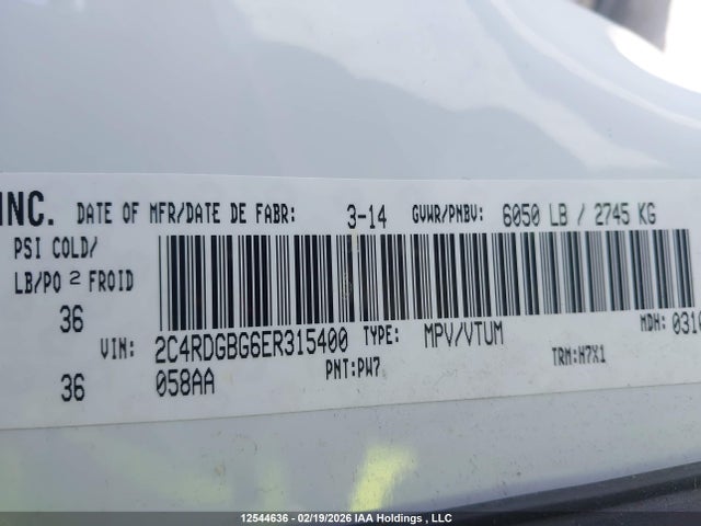 2C4RDGBG6ER315400 Dodge Grand Caravan Se/sxt