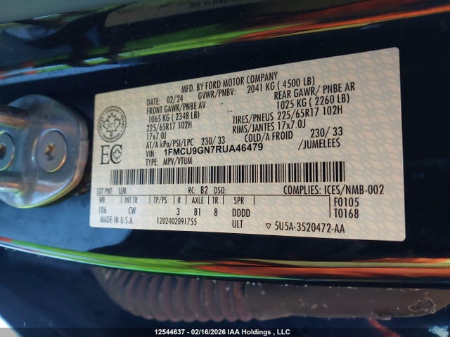 Aukcja sprzedaży 2024 Ford Escape Active, vin: 1FMCU9GN7RUA46479, numer aukcji: 12544637