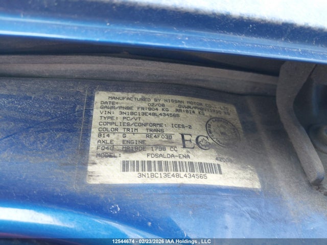 12544674 :رقم المزاد ، 3N1BC13E48L434565 vin ، 2008 Nissan Versa 1.8s مزاد بيع