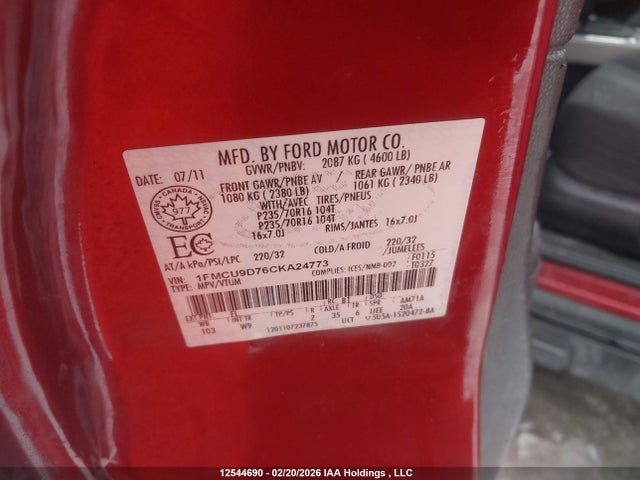 Aukcja sprzedaży 2012 Ford Escape Xlt, vin: 1FMCU9D76CKA24773, numer aukcji: 12544690