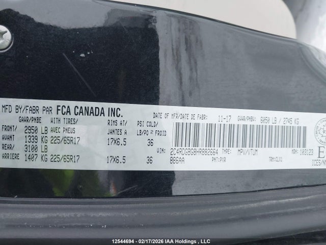 Aukcja sprzedaży 2017 Dodge Grand Caravan Se, vin: 2C4RDGBG8HR882664, numer aukcji: 12544694