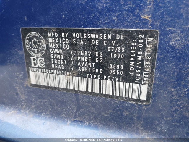 Aukcja sprzedaży 2023 Volkswagen Jetta Comfortline, vin: 3VWSM7BUXPM057865, numer aukcji: 12544697