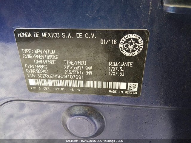 3CZRU6H56GM107991 Honda HR-V