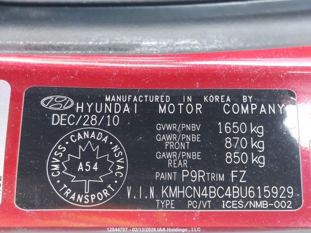 Aukcja sprzedaży 2011 Hyundai Accent Gls, vin: KMHCN4BC4BU615929, numer aukcji: 12544707