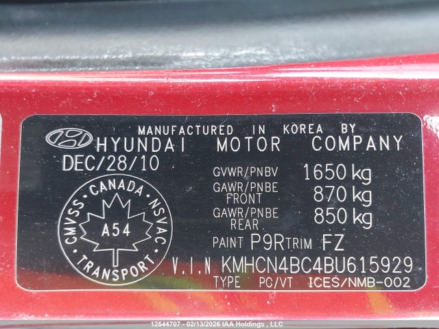Aukcja sprzedaży 2011 Hyundai Accent Gls, vin: KMHCN4BC4BU615929, numer aukcji: 12544707
