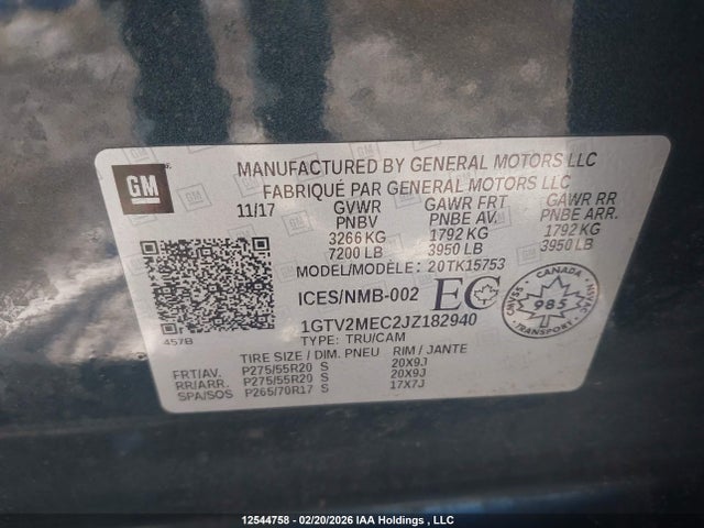 Продаж на аукціоні авто 2018 Gmc Sierra 1500 Sle, vin: 1GTV2MEC2JZ182940, номер лоту: 12544758