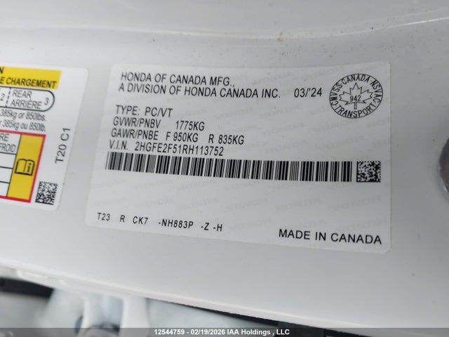 Honda Civic Sport 2024 2HGFE2F51RH113752 Image 9