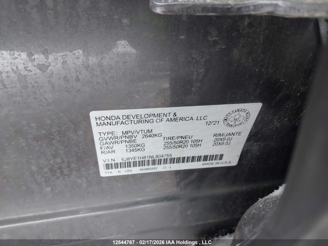 5J8YE1H81NL804755 Acura Mdx Platinum Elite