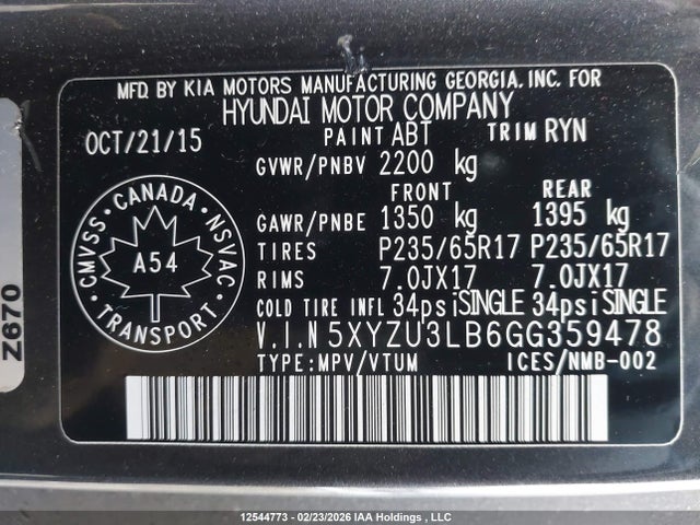 5XYZU3LB6GG359478 Hyundai Santa Fe Sport 2.4 Premium