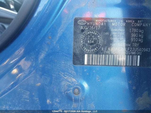 KMHD84LF2JU540943 Hyundai Elantra Gls