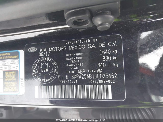 3KPA25AB1JE025462 KIA RIO LX/S