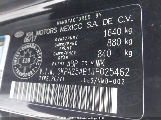 3KPA25AB1JE025462 KIA RIO LX/S