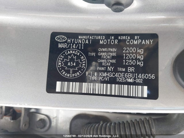 12544789 :رقم المزاد ، KMHGC4DE6BU146056 vin ، 2011 Hyundai Genesis 3.8 Premium مزاد بيع