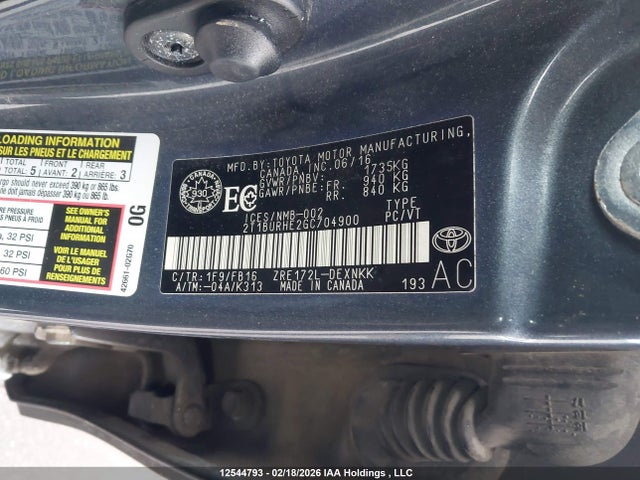 2T1BURHE2GC704900 Toyota COROLLA LE