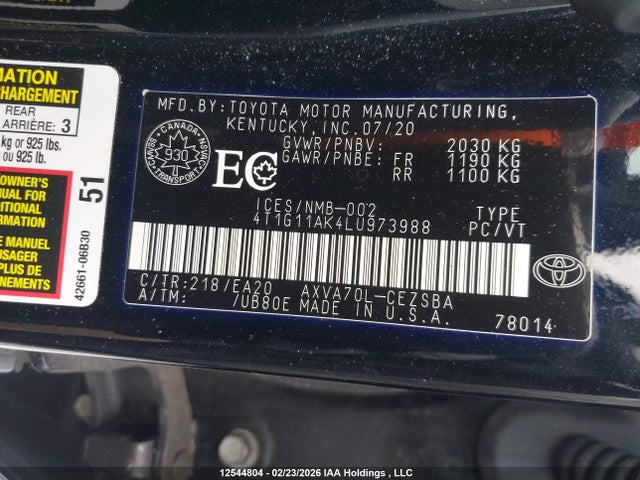 4T1G11AK4LU973988 Toyota CAMRY SE