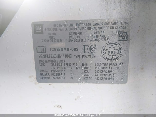 Aukcja sprzedaży 2017 Chevrolet Equinox Lt, vin: 2GNFLFEK3H6141847, numer aukcji: 12544805