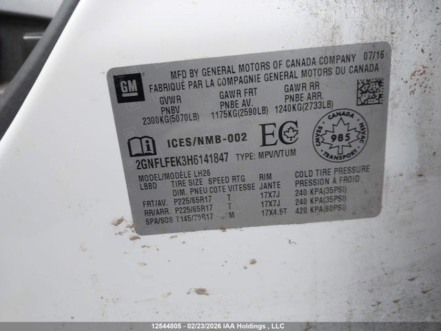 Aukcja sprzedaży 2017 Chevrolet Equinox Lt, vin: 2GNFLFEK3H6141847, numer aukcji: 12544805