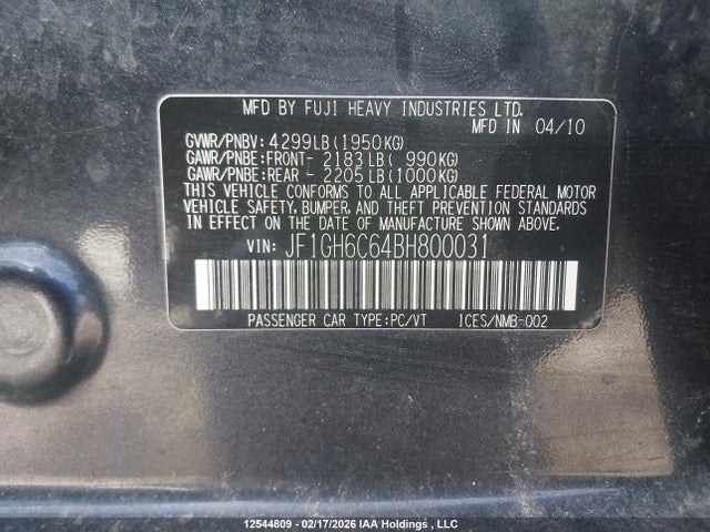 Продажа на аукционе авто 2011 Subaru Impreza 2.5 I Limited Package, vin: JF1GH6C64BH800031, номер лота: 12544809