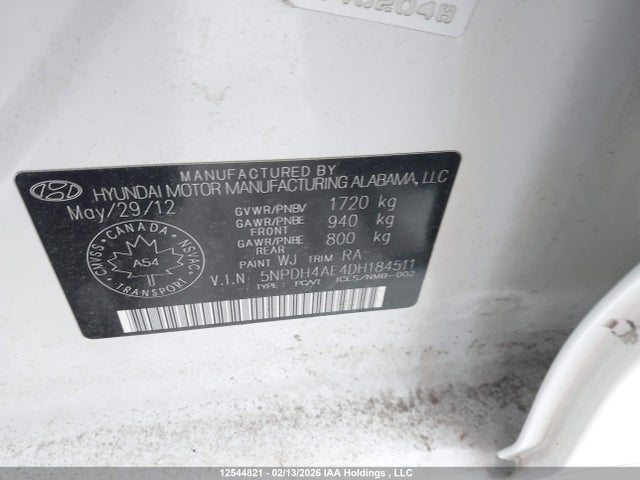 Продажа на аукционе авто 2013 Hyundai Elantra Gls, vin: 5NPDH4AE4DH184511, номер лота: 12544821