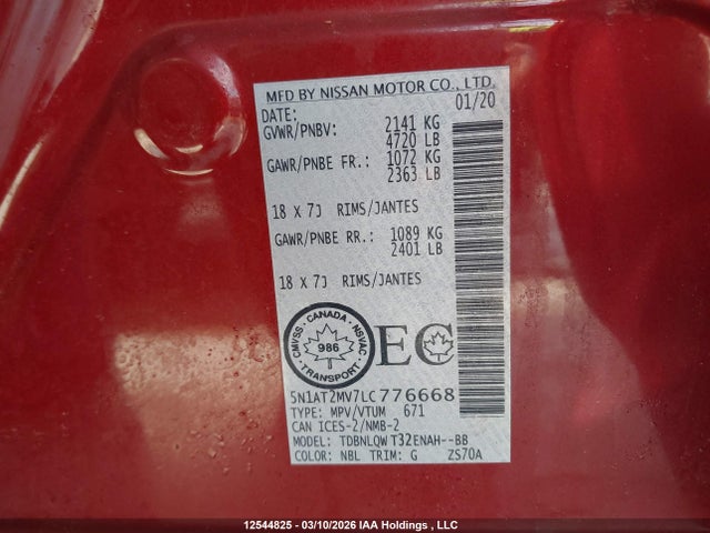 5N1AT2MV7LC776668 Nissan Rogue S/sl/sv