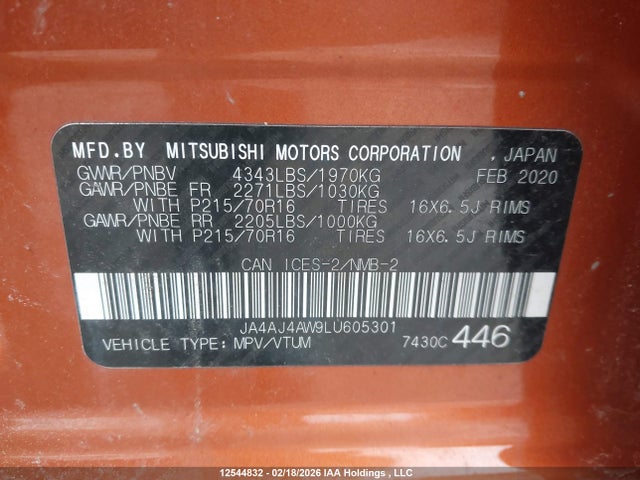 JA4AJ4AW9LU605301 Mitsubishi Rvr Gt/limited Edition/se/sel