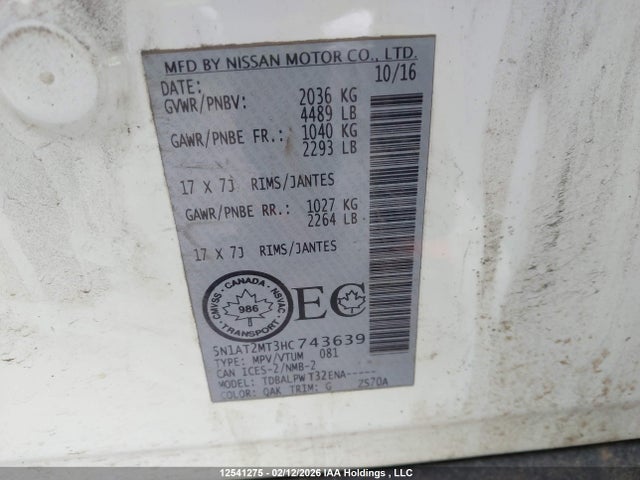 5N1AT2MT3HC743639 Nissan ROGUE S/SV