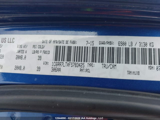 1C6RR7LTXFS783425 RAM 1500 Slt