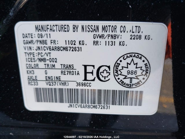 Продажа на аукционе авто 2012 Infiniti G37x, vin: JN1CV6AR8CM672631, номер лота: 12544897