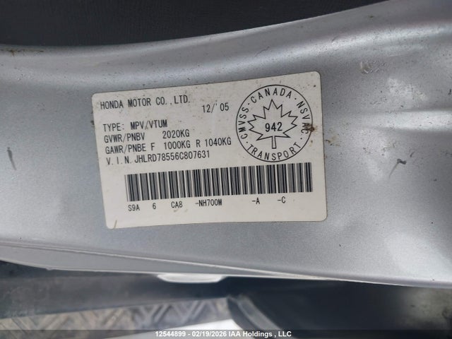 Продажа на аукционе авто 2006 Honda Cr-v, vin: JHLRD78556C807631, номер лота: 12544899