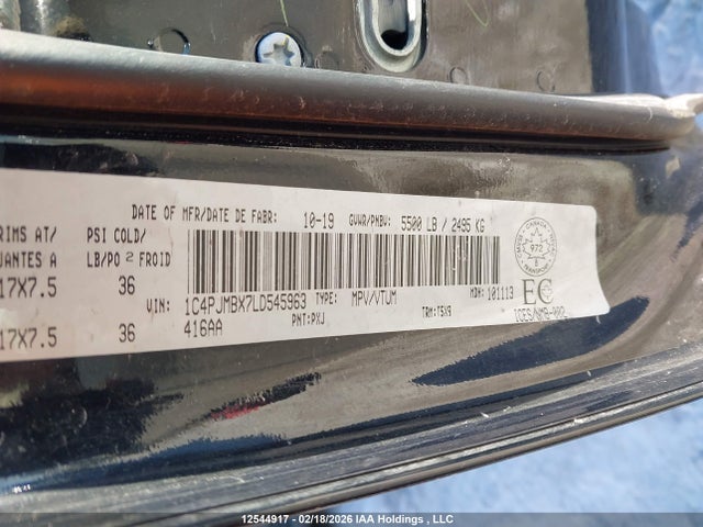 12544917 :رقم المزاد ، 1C4PJMBX7LD545963 vin ، 2020 Jeep Cherokee Trailhawk مزاد بيع