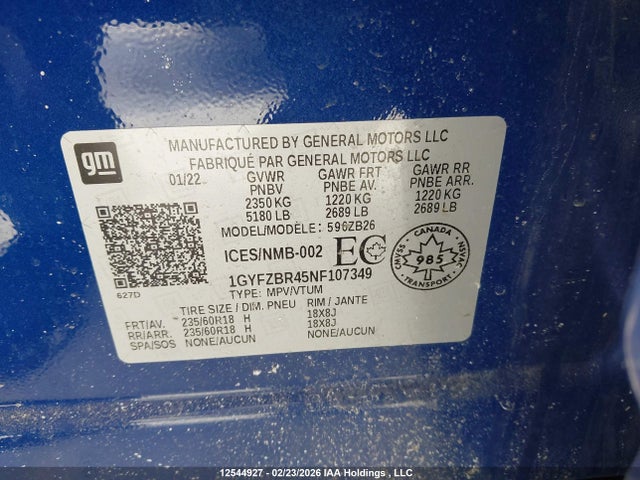 1GYFZBR45NF107349 Cadillac XT4