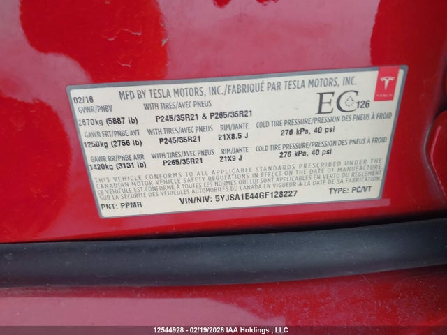 5YJSA1E44GF128227 Tesla Model S 90d/p100d/p85d/p90d