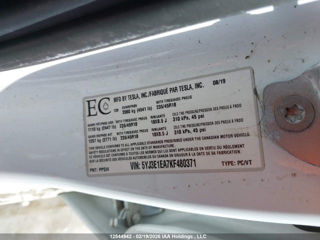 Tesla Model 3 Long Range/mid Range/standard Range/standard Range Plus 2019 5YJ3E1EA7KF480371 Image 9