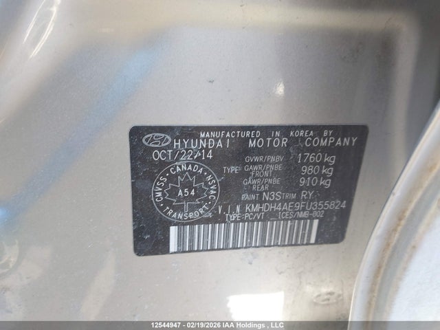 12544947 :رقم المزاد ، KMHDH4AE9FU355824 vin ، 2015 Hyundai Elantra مزاد بيع