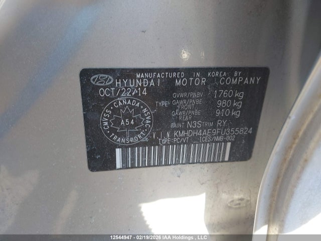 12544947 :رقم المزاد ، KMHDH4AE9FU355824 vin ، 2015 Hyundai Elantra مزاد بيع