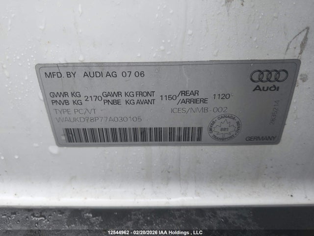 Aukcja sprzedaży 2007 Audi A3, vin: WAUKD78P77A030105, numer aukcji: 12544962