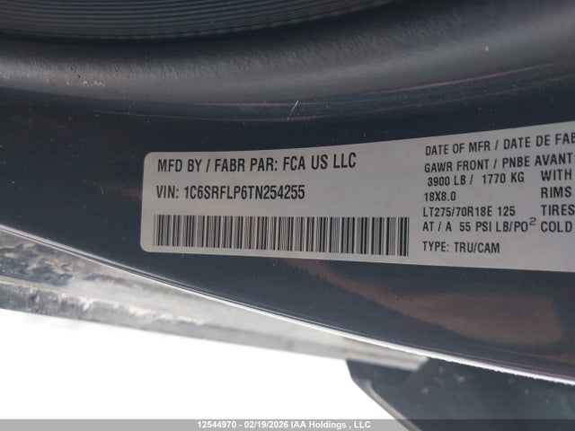 12544970 :رقم المزاد ، 1C6SRFLP6TN254255 vin ، 2026 Ram 1500 Rebel مزاد بيع