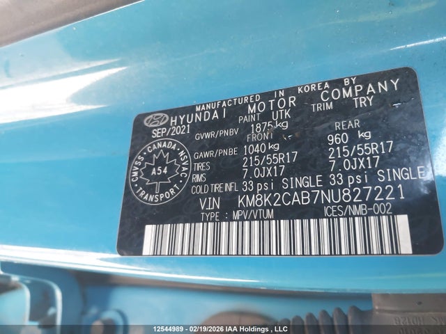 Продажа на аукционе авто 2022 Hyundai Kona Sel/se, vin: KM8K2CAB7NU827221, номер лота: 12544989
