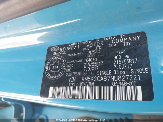 Продажа на аукционе авто 2022 Hyundai Kona Sel/se, vin: KM8K2CAB7NU827221, номер лота: 12544989