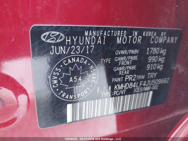 KMHD84LF4JU509662 Hyundai ELANTRA GL