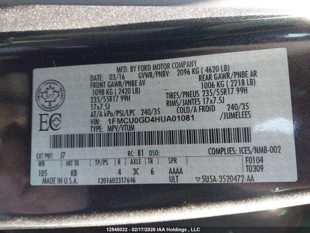 1FMCU0GD4HUA01081 Ford ESCAPE SE