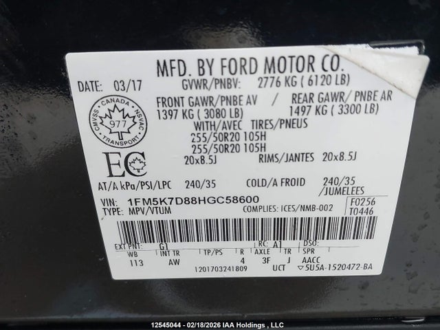 1FM5K7D88HGC58600 Ford EXPLORER XLT