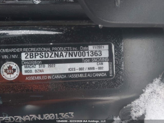 2BPSDZNA7NV001363 Skidoo Mach Z 900 Ace Turbo R