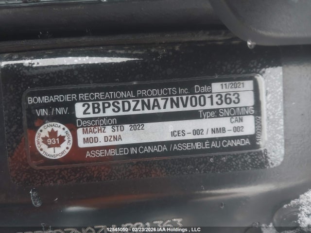 2BPSDZNA7NV001363 Skidoo Mach Z 900 Ace Turbo R