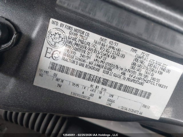 Продажа на аукционе авто 2012 Ford Focus Sel, vin: 1FAHP3H27CL116231, номер лота: 12545051