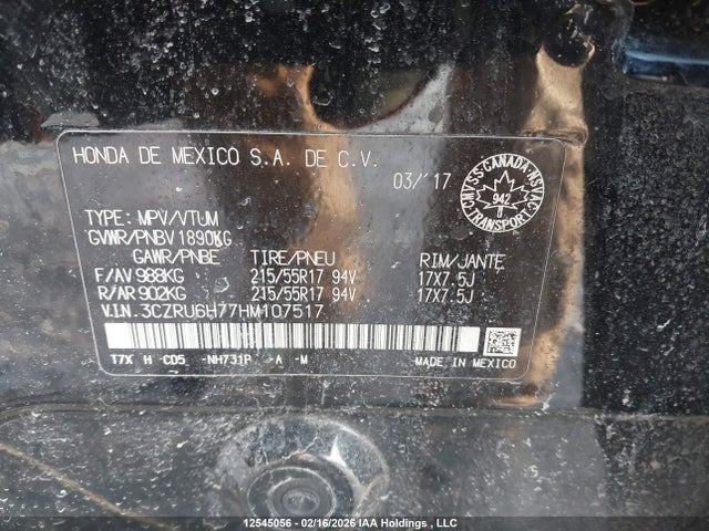 3CZRU6H77HM107517 Honda Hr-v Exl