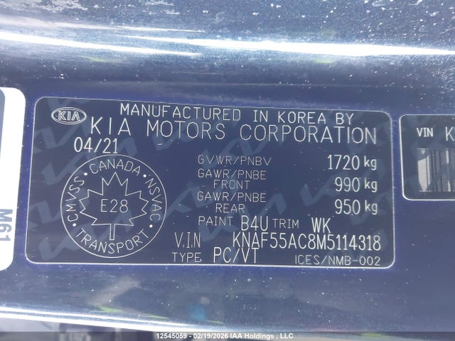 KNAF55AC8M5114318 KIA Forte5 Ex
